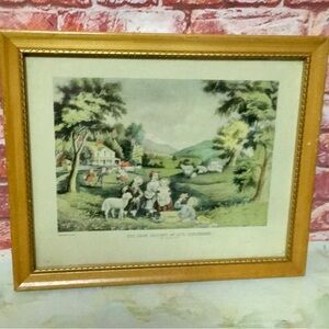 Antique Currier and Ives Framed  "Seasons Of Life: Childhood" Lithograph